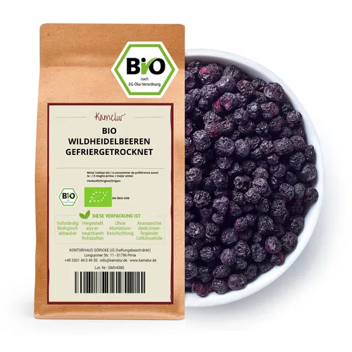 Kamelur BIO Wildheidelbeeren ganz & gefriergetrocknet 250g - Nüsse & Trockenfrüchte: 100% natürliche gefriergetrocknete Wildheidelbeeren in bester Bio-Qualität, ideal für Müsli, Joghurt oder als Snack.