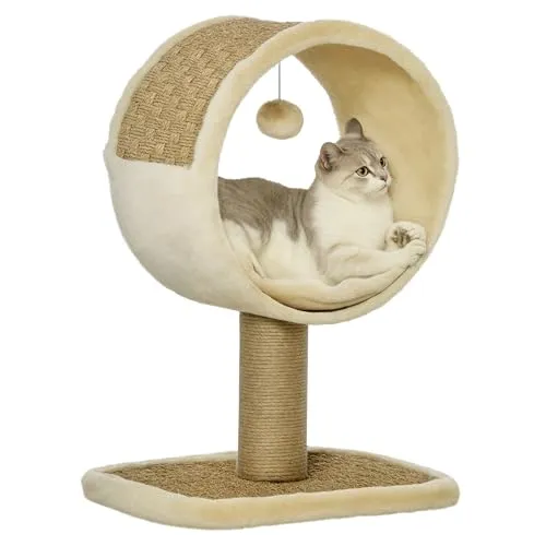 PawHut Katzenkratzbaum mit Jute und Seegras - Kratzbaum aus Spanplatte, Jute und samtartigem Polyester, ideal für Katzen zur Förderung ihrer natürlichen Kratzinstinkte und zum Spielen.