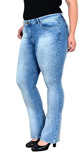 ESRA Damen Bootcut Jeans - High Waist & Stretch - Hochwertige Bootcut Jeans für Damen mit bequemem Stretch und klassischem High Waist Design. Ideal für den Alltag und in großen Größen erhältlich. Kombinierbar und zeitlos!