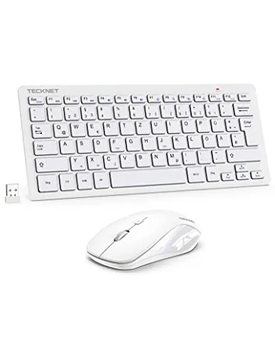 TECKNET Kabelloses Tastatur Maus Set, Deutsch QWERTZ Layout, 2.4 GHz Funk Mini Tastatur Mouse, 15m Reichweite Verbindung, Wireless Leise Funktastatur mit Maus für PC, Laptop, Smart TV, Weiß