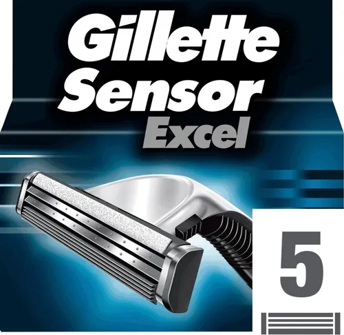 Gillette Sensor Excel Nachfüllung 5 Einheiten - Ersatzklingen für Männer, 5 Stück, mit flexiblen Klingen für eine präzise und sanfte Rasur. Der feuchtigkeitsspendende Lubrastrip sorgt für weniger Hautirritationen und maximalen Komfort.