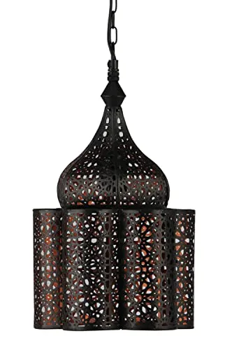 Marrakesch Deckenleuchte Feryal Schwarz - Lampen: Orientalische Pendelleuchte Feryal in Schwarz mit Kupferinnenfarbe, handgefertigt und ideal für stilvolle Wohnräume. Einfache Motive machen sie zum Highlight in jedem Raum.