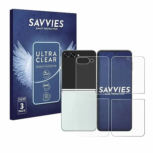 Savvies 6 Stück Schutzfolie für Samsung Galaxy Z Flip 5 (Display+Rückseite) Displayschutz-Folie Ultra-Transparent
