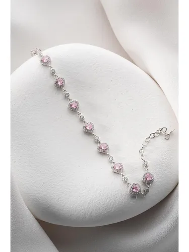 Silber Armband mit rosa Zirkonia-Herzen – Rhodiumbeschichtet