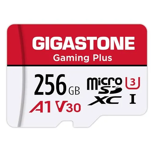 GIGASTONE Gaming Plus Micro SD Karte 256GB + SD Adapter, Kompatibel mit Switch 1, SD Karte Lesegeschwindigkeit bis zu 100MB/s. MicroSDXC Speicherkarte UHS-I A1 U3 V30 Klasse 10, 4K UHD Video