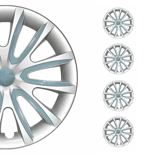 OMAC Radkappen 14 Zoll Grau & Hell Blau (4-Stück) - Radkappen für stilvollen Schutz und Aufwertung Ihres Fahrzeugs, einfach zu installieren und waschstraßenfest - ideal für individuelle Fahrzeugästhetik.