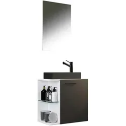 VCM Waschplatz 'Hausa' - 3-tlg Waschtisch Set - Badmöbel-Set mit Spiegel und hochwertigem Waschbeckenunterschrank, ideal für kleine WCs oder Gästetoiletten. Ausgestattet mit ESG-Sicherheitsglas und elegantem Fachboden aus Glas.