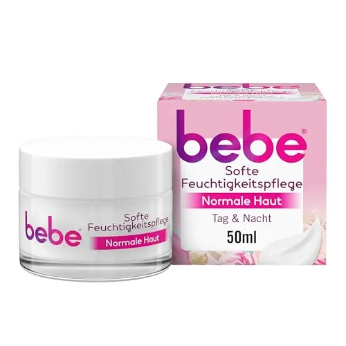 bebe Softe Feuchtigkeitspflege 50ml, spendet 24h Feuchtigkeit für normale Haut mit Pfirsichextrakt und Vitamin E, Pfirsichduft, angenehm auf der Haut