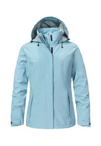 Schöffel Damen Gmund Jacke in Größe L - Blau - Wasserabweisende Regenjacke mit verstaubarer Kapuze, ideal für entspannte Wanderungen und vielseitig einsetzbar im Freien.