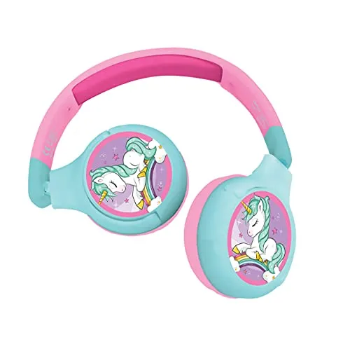 Lexibook Unicorn 2-in-1 Bluetooth Headphones for Kids - Experimentieren & Forschen: Kinderfreundliche, faltbare Kopfhörer mit 85 dB Lautstärkebegrenzung für sicheren Musikgenuss und vielseitiger Nutzung in drahtlosem oder kabelgebundenem Modus.