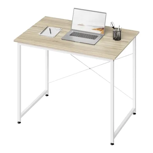 WOLTU Schreibtisch, Kleiner Computertisch, 80x60x70 cm, Bürotisch eckig, PC Tisch mit Metallgestell, für Büro Homeoffice Arbeitszimmer Schlafzimmer, aus Holzwerkstoff, Helle Eiche+Weiß