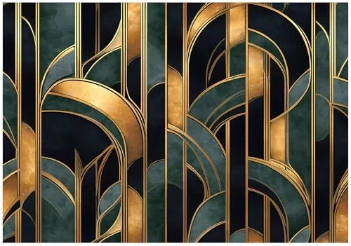 WallArena - Vlies Fototapete Abstrakt 150x105 cm - Fototapeten - Tapeten - für Wohnzimmer Schlafzimmer - Vliestapete Wandtapete Tapete 3D Effekt- inkl. Kleister - Art Deco Gold Modern grün