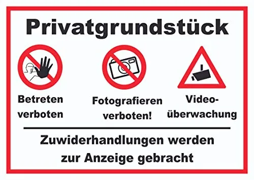 HB-Druck Privatgrundstück Betreten Fotografieren verboten Videoüberwachung Schild A6 Rückseite selbstklebend