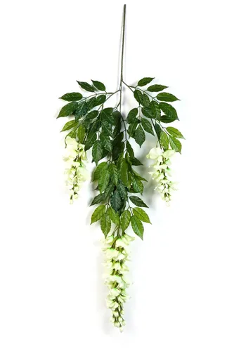 artplants.de Deko Blauregenzweig Deluxe, 85 cm - Kunstzweig mit 80 detailgetreuen Blättern und 3 creme-grünen Blütenrispen. Ideal für stilvolle Frühlings- und Sommerdekorationen in Vasen oder Arrangements.
