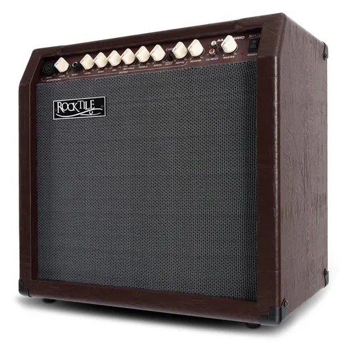 Rocktile AA-30 Eric Akustikverstärker - 2-Kanal Comboverstärker für Gesang und Gitarre mit 30 W, parametrischem EQ und Reverb-Effekt für perfekten Sound in jeder Situation.