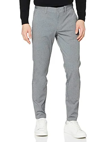 ONLY & SONS Herren Hose 22010209 Medium Grey Melange - Wanderhosen im Slim Fit für optimalen Tragekomfort, ausgestattet mit Gürtelschlaufen und einem sicheren Haken- und Ösenverschluss.