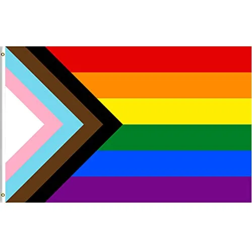MOGADEE Progress Pride Flag: Wetterfeste Regenbogenflagge 150 x 90 cm - Flagge für Indoor & Outdoor, mit fortschrittlichem Design für Vielfalt und Inklusion; hochwertiger, reißfester Stoff für langanhaltende Farben und Windbeständigkeit.