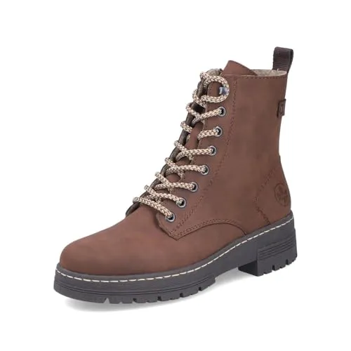 Schnürstiefelette RIEKER Damen Gr. 38 - Wanderschuhe aus Lederimitat in cognac, mit wärmendem Innenmaterial und praktischen Innenreißverschluss für einfachen Einstieg. Ideal für stilvolle Outdoor-Aktivitäten.