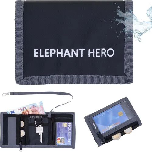 Geldbörse Schülerbörse Kinder Portemonnaie Elephant Hero Signature Wallet Karabiner Schüler Börse Jungen Schule 13043 Color Block Schwarz Anthrazit