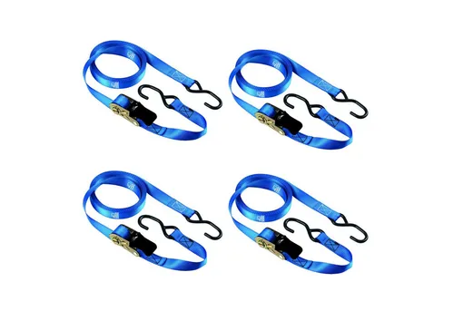 BASI Ratschengurt Schlossverlängerung (Spar-Set, 4-tlg), 4er Set, Ratsche/S-Haken, bis 250 kg, Gurt 2,5x500 cm, Zurrgurtt, TÜV