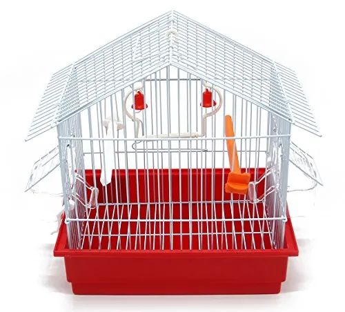 BPS Vogelkäfig aus Metall Kleiner Käfig mit Futternapf und Tränke Eimer-Springschaukel Farbe zufällig 27,5 x 19,5 x 30 cm BPS-1162
