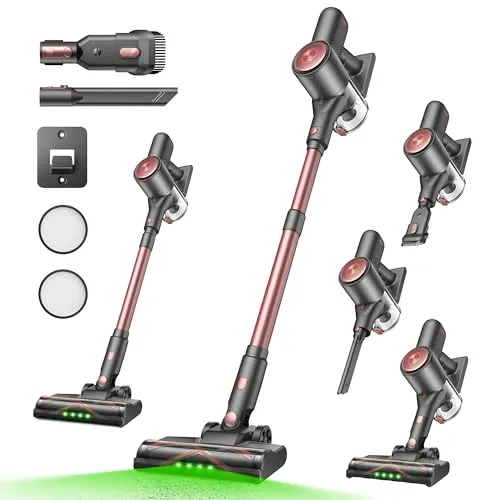 Vexilar V10PRO Akku Staubsauger 45000Pa/ 45Mins/ 450W, 6-in-1 Staubsauger Kabellos mit Teleskopstange, Green LED, Abnehmbarer Akku, Klein und Leicht Akkustaubsauger für Hartböden Teppiche Tierhaare