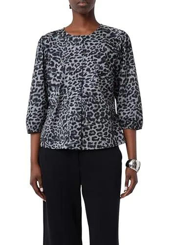Comma Blusentop Bluse im Leo-Print - Feminine Bluse im All-over-Leo-Print mit taillierter Passform und 3/4-Puffärmeln. Aus elastischem Baumwollmix für optimalen Komfort – perfekt für Büro und Partys.