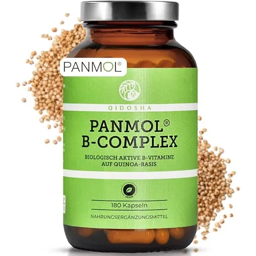 QIDOSHA® Bioaktiver Vitamin B Komplex auf Quinoa-Basis, 180 Kapseln - Pflanzliche Vitamin B Quelle mit hoher Bioverfügbarkeit. Hergestellt in Deutschland, laborgeprüft und in nachhaltigen Gläsern verpackt.