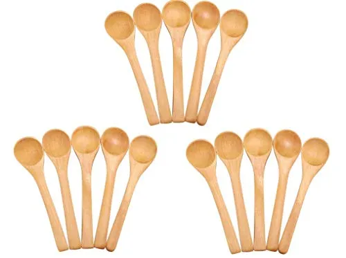 Jieddey Holzlöffel,12er Pack Kochlöffel Holz Handgemachter Holzlöffel Kleine Servierlöffel Honig Teelöffel Runde Holz Kinder Löffel für Gewürz Salz Kaffee Tee Zucker Marmelade Senf 5 Zoll