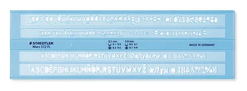 Mars 572 FL Schriftschablone 3,5mm + 5mm - Praktische Schriftschablone für präzise Markierungen in blau. Ideal für kreative Projekte und Kunstarbeiten.