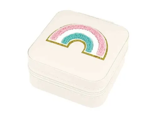 SCHMUCKKASTEN SCHMUCKBOX REGENBOGEN BEIGE - 10 X 10 CM NEU