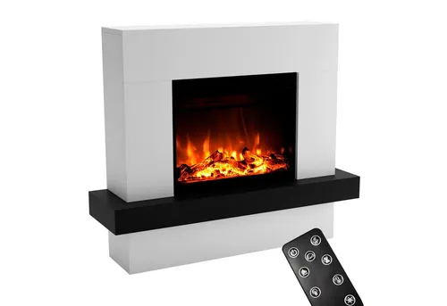 GLOW FIRE Elektrokamin Pandora - Elektrischer Kamin mit 3D LED-Feuer in 3 Farben, energiesparender Heizlüfter und Fernbedienung für gemütliche Winterabende – Made in Germany.