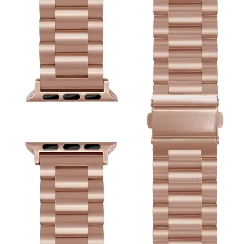 NALIA Mova Edelstahl Armband kompatibel mit Apple Watch Armband Series Ultra/SE 10/9/8/7/6/5/4/3/2/1, 42/44/45/46/49mm, Metall Ersatzarmband mit Doppelfaltschließe, Rostfrei, Farbe:Kupferrosé