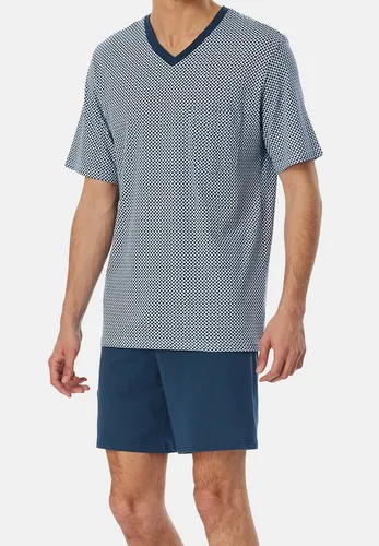Schiesser Herren Schlafanzug kurz V-Ausschnitt - Schlafanzug für Herren, aus 100 % Organic Cotton in weicher Single-Jersey-Qualität, mit klassischem Karo-Muster und aufgesetzter Brusttasche, auch in großen Größen erhältlich.