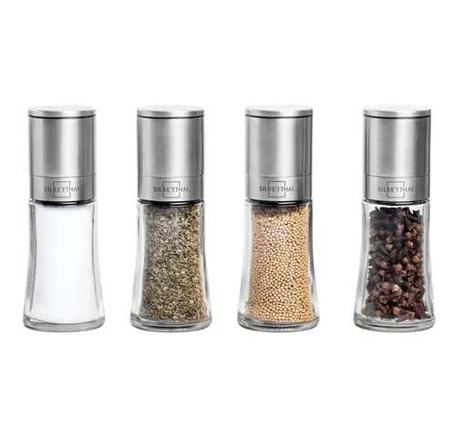 SILBERTHAL Salzmühle Gewürzmühlen 4er-Set mit verstellbarem Mahlwerk, (4 Stück)
