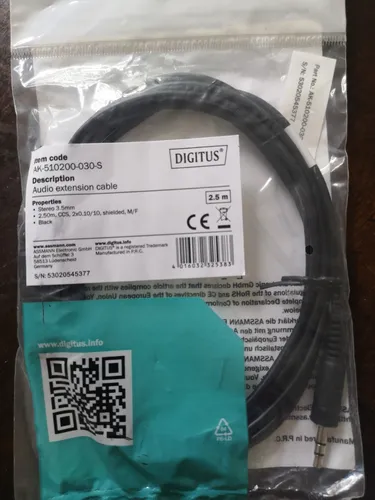 DIGITUS Audio 3,5mm Klinkenkabel Verlängerung Schwarz Jack M/W 2,5m