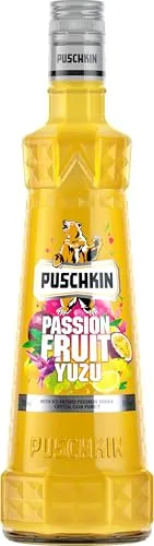 Puschkin | Passionfruit Yuzu | Exotisch-fruchtiger Genuss mit dem Geschmack von Passionsfrucht und Yuzu | Ideal für tropische Cocktails oder pur auf Eis | 0,7L | 15% Vol.
