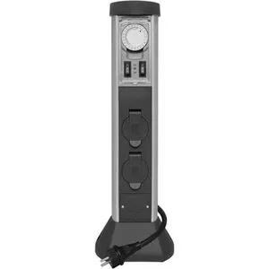 REV Gartensteckdose SilverCraft - 2-Fach Steckdosensäule mit Zeitschaltuhr - Steckdosen & Zubehör: Robuste 2-Fach Steckdose mit IP44 Spritzwasserschutz und 24h-Zeitschaltuhr, ideal für Garten & Terrasse.