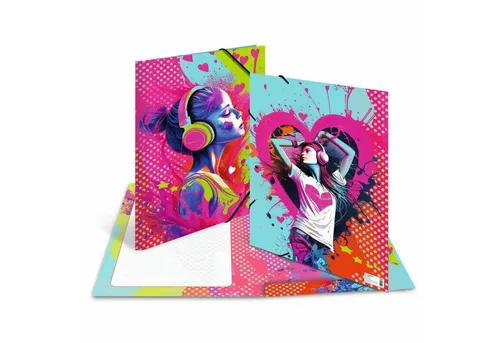 HERMA Sammelmappe A3 Musik Mädchen - Eckspanner-Mappe aus Pappe mit Gummizug, farbenfrohes Design für kreative Organisation von Zeichnungen und Dokumenten
