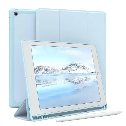 EAZY CASE - Schutzhülle mit Stifthalter für iPad 5 / iPad 6 (2017/2018) Case 9.7 Zoll Hülle mit Stifthalterung Tablet Cover Touchpen Smartcase aufstellbar Klappcase Auto Sleep Wake Up Etui Blau