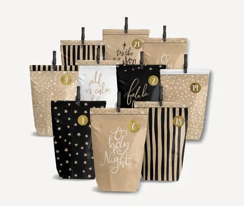 Seyila Home befüllbarer Adventskalender Set mit 24 Papiertüten und Klammern, Geschenktüten DIY zum befüllen