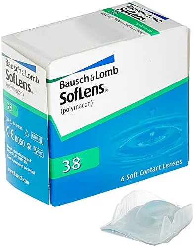 Bausch + Lomb SofLens 38 Monatslinsen, sphärische Kontaktlinsen, weich, 6 Stück / BC 8.4 mm / DIA 14 / -7.50 Dioptrien