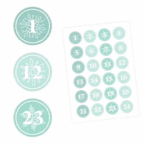 Adventskalender Zahlen Aufkleber MINT - rund 4 cm Ø - Sticker Weihnachten 24