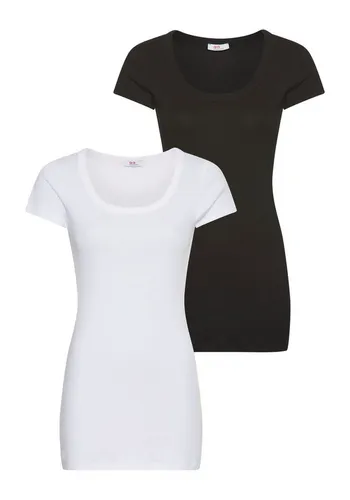 Flashlights T-Shirt (2er-Pack) figurbetonter Schnitt, unifarben, Rundhalsausschnitt