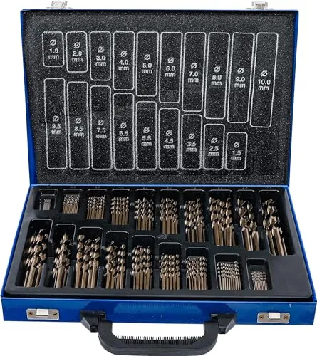 BGS 2000 Spiralbohrer-Satz 170-tlg. - Bohrersets mit HSS-Qualität und 5% Cobalt-Legierung für hohe Langlebigkeit. Ideal für präzise Bohrungen von 1 bis 10 mm in einer praktischen Metallkassette.