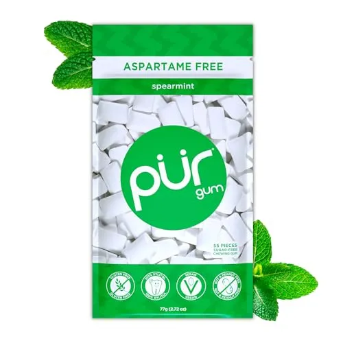 Produktbild Pur Gum | Zuckerfreier Kaugummi | 100% Xylit | Vegan, Aspartamfrei, Glutenfrei & Diabetikerfreundlich | Natürlicher Kaugummi Mit Spearmint-Geschmack, 55 Stück (1er Pack)