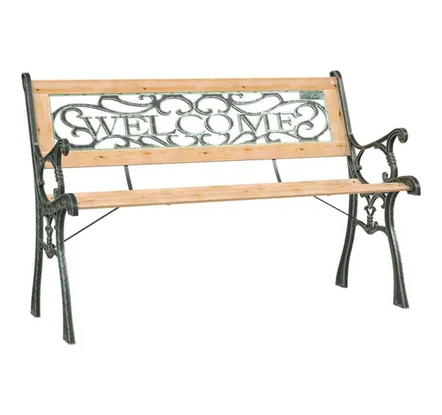 furnicato Gartenbank aus Holz, Nostalgisches Design, 122x73x51 cm - Genieße entspannte Stunden auf dieser stilvollen Gartenbank aus massivem Tannenholz mit einem stabilen Schmiedeeisen-Rahmen. Ideal für Garten und Terrasse, vereint sie Funktionalität und elegantes Design.
