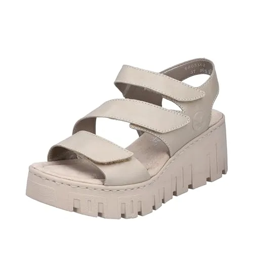 Rieker Damen 68055 Sandale, Beige, 41 EU - Wanderschuhe mit bequemem Keilabsatz und praktischem Klettverschluss, ideal für lange Spaziergänge und sommerliche Ausflüge.