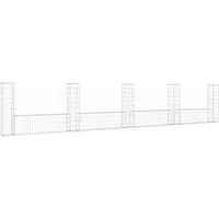 vidaXL Gabionenkorb U-Form mit 5 Säulen - Dekorative Zäune, stabiler Steinkorb aus rostfreiem Eisen, ideal für Sichtschutz und Lärmschutz in Garten und Landschaft.