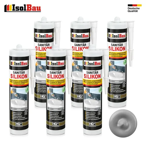 Sanitär Silikon Grau 6 x 300 ml Dichtstoff Abdichten Dusche Bad Kleben Küche